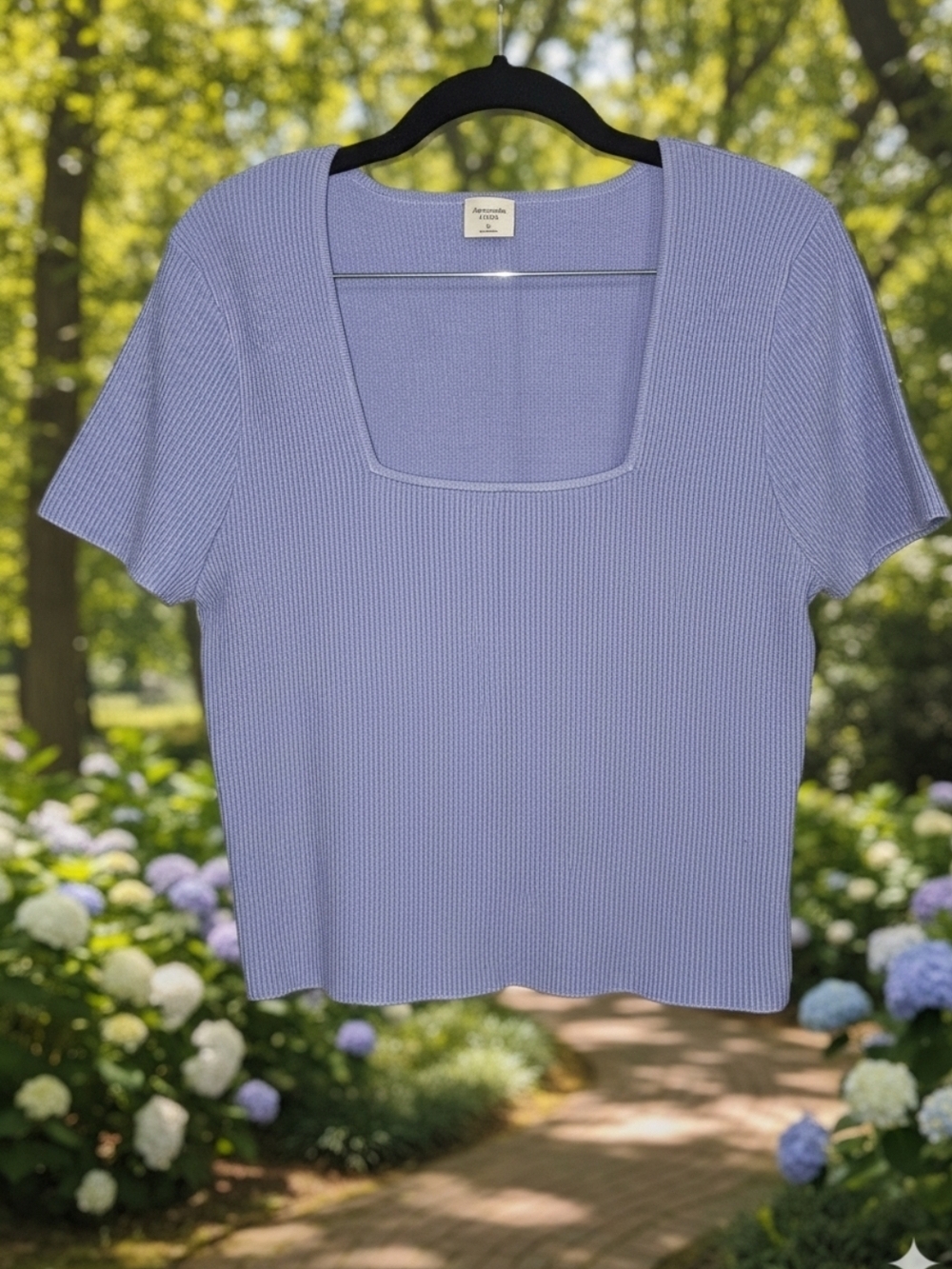 Abercrombie & Fitch Ribbed Square-Neck Crop Top in Lavender